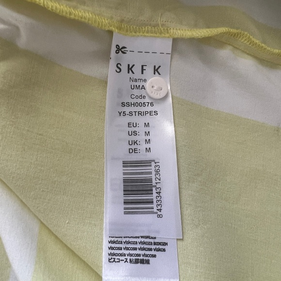 SKFK UMA Yellow White Stripe Viscose Button Up Shirt Medium Reg. $139 NWT - Picture 10 of 12